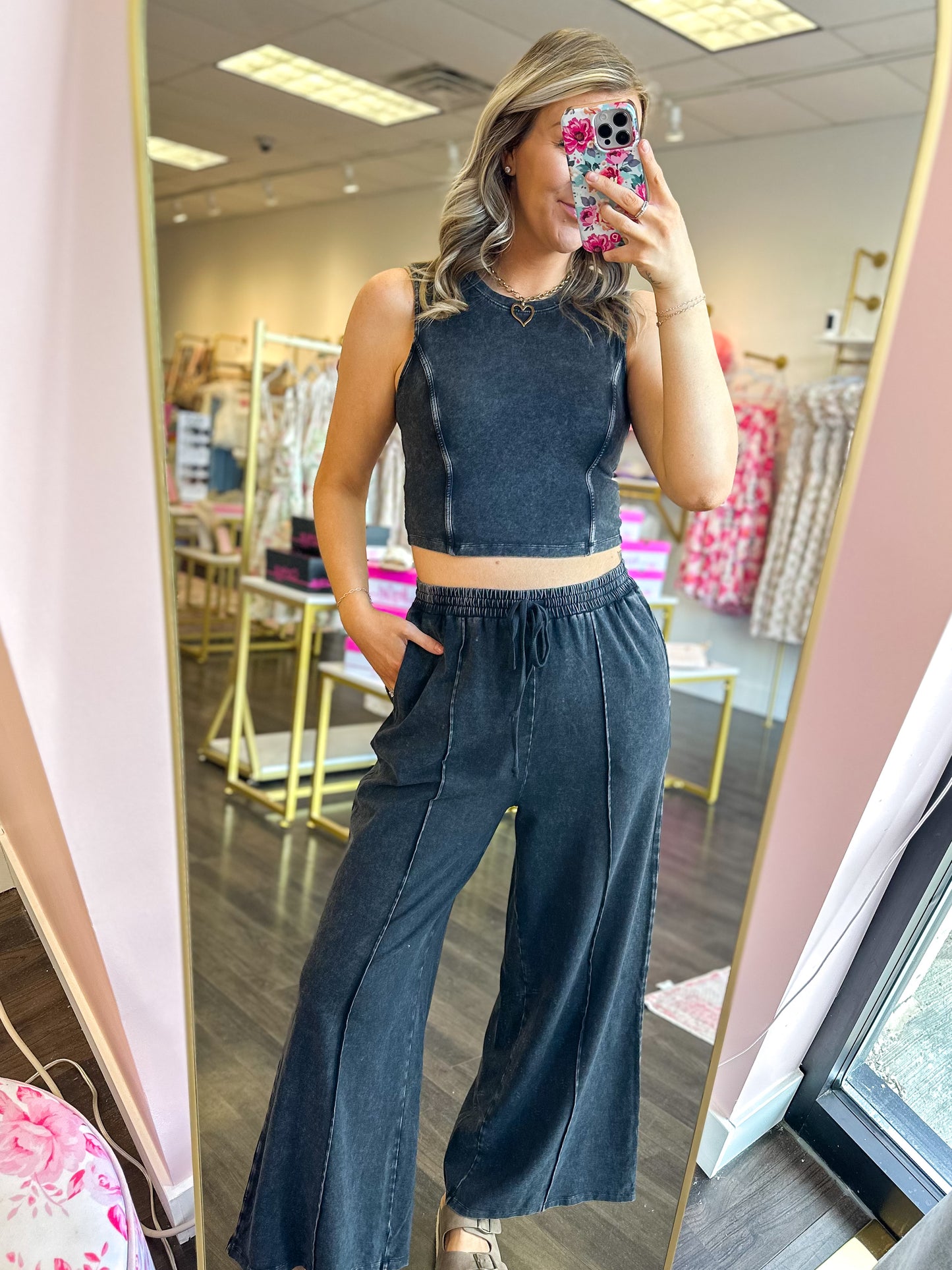 On The Go Wide Leg Pant Set - Black