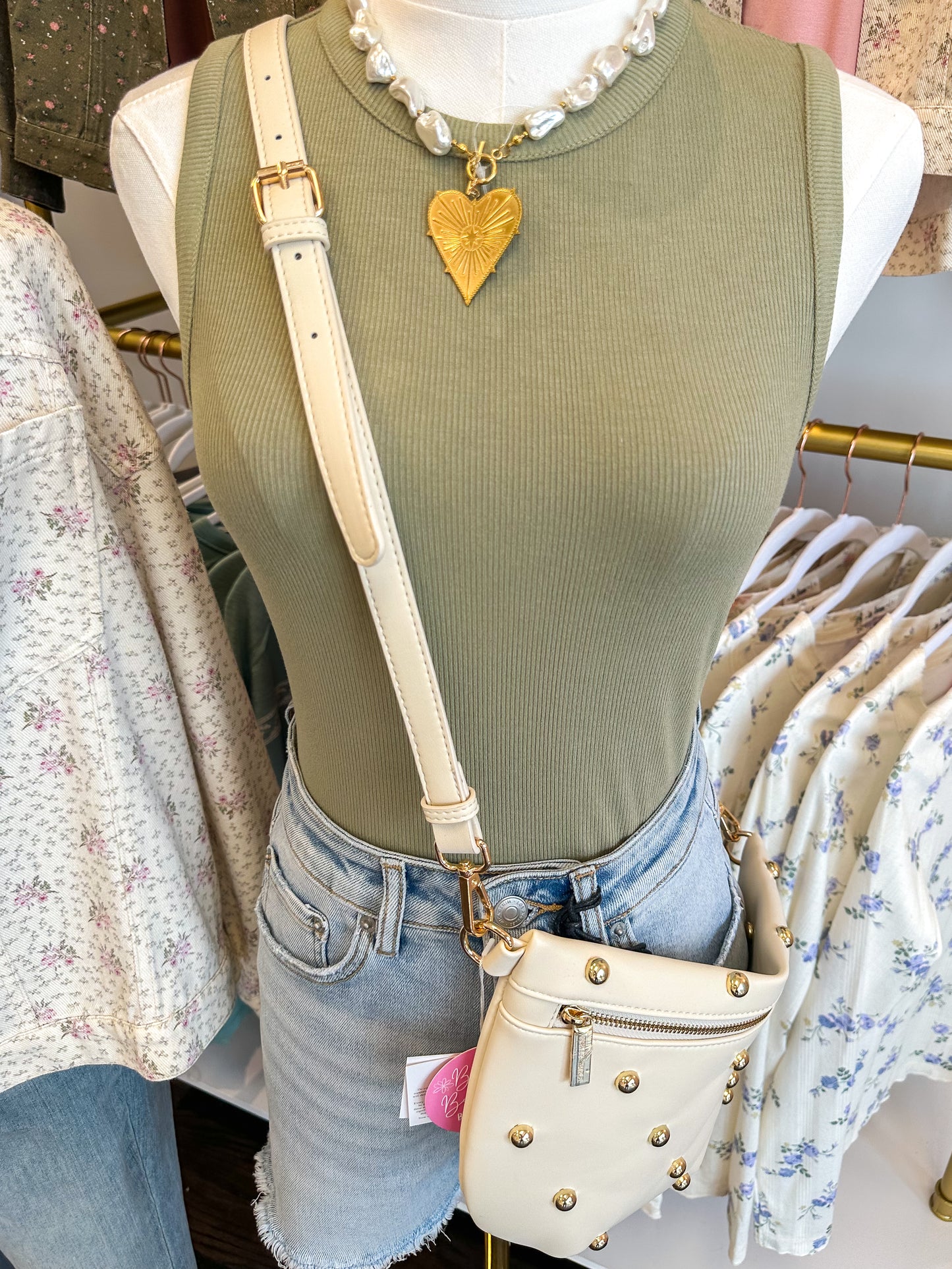 Chic Gold Studded Westlyn Bum Bag - Cream