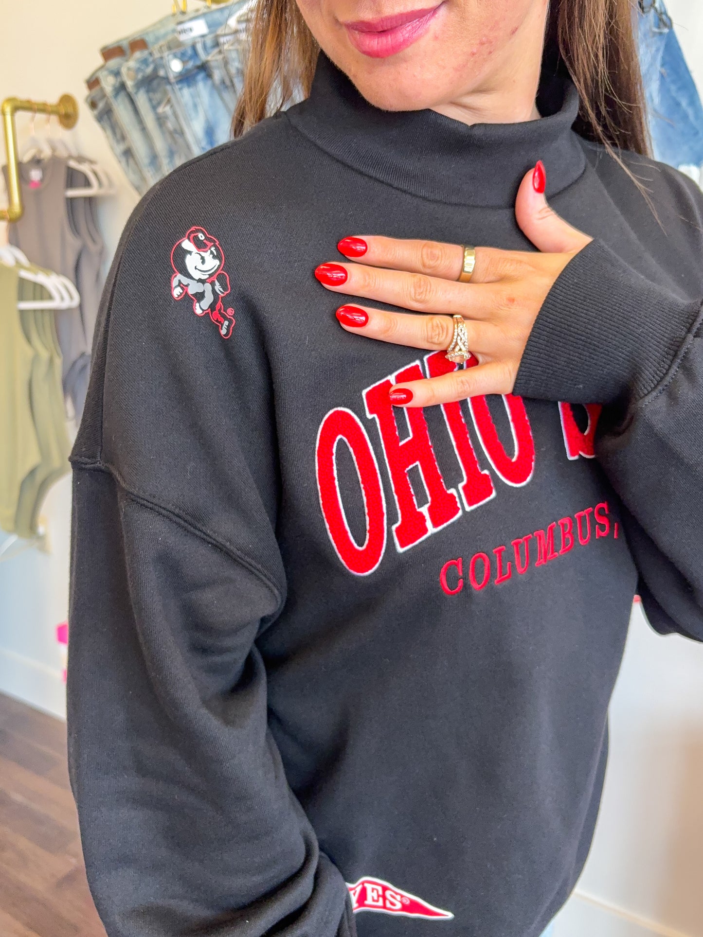 Ohio State All Over Scatter Oversized Funnel Neck | Gameday Social Apparel Co.®
