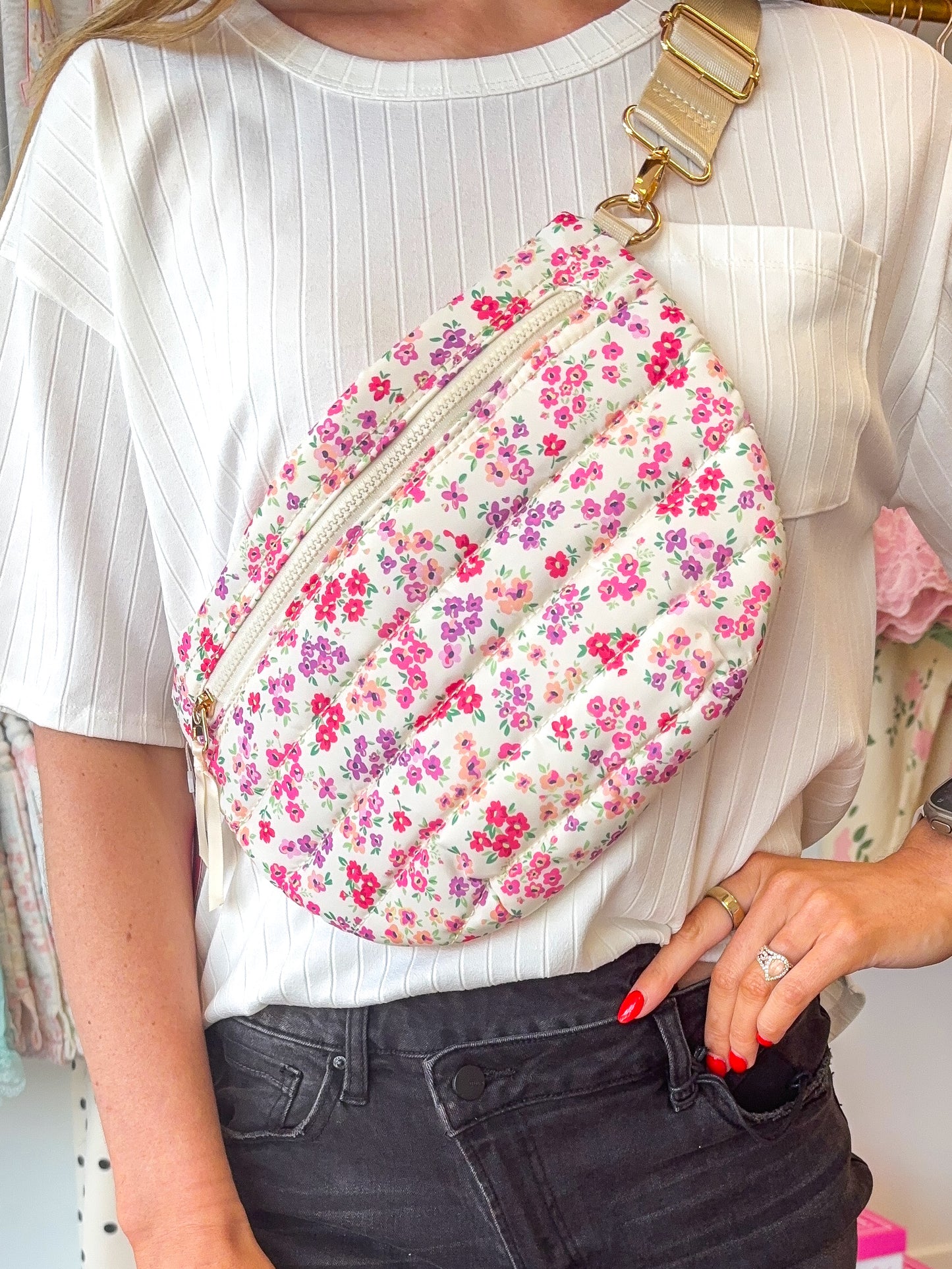 Jolie Puffer Belt Bag - Pink Floral