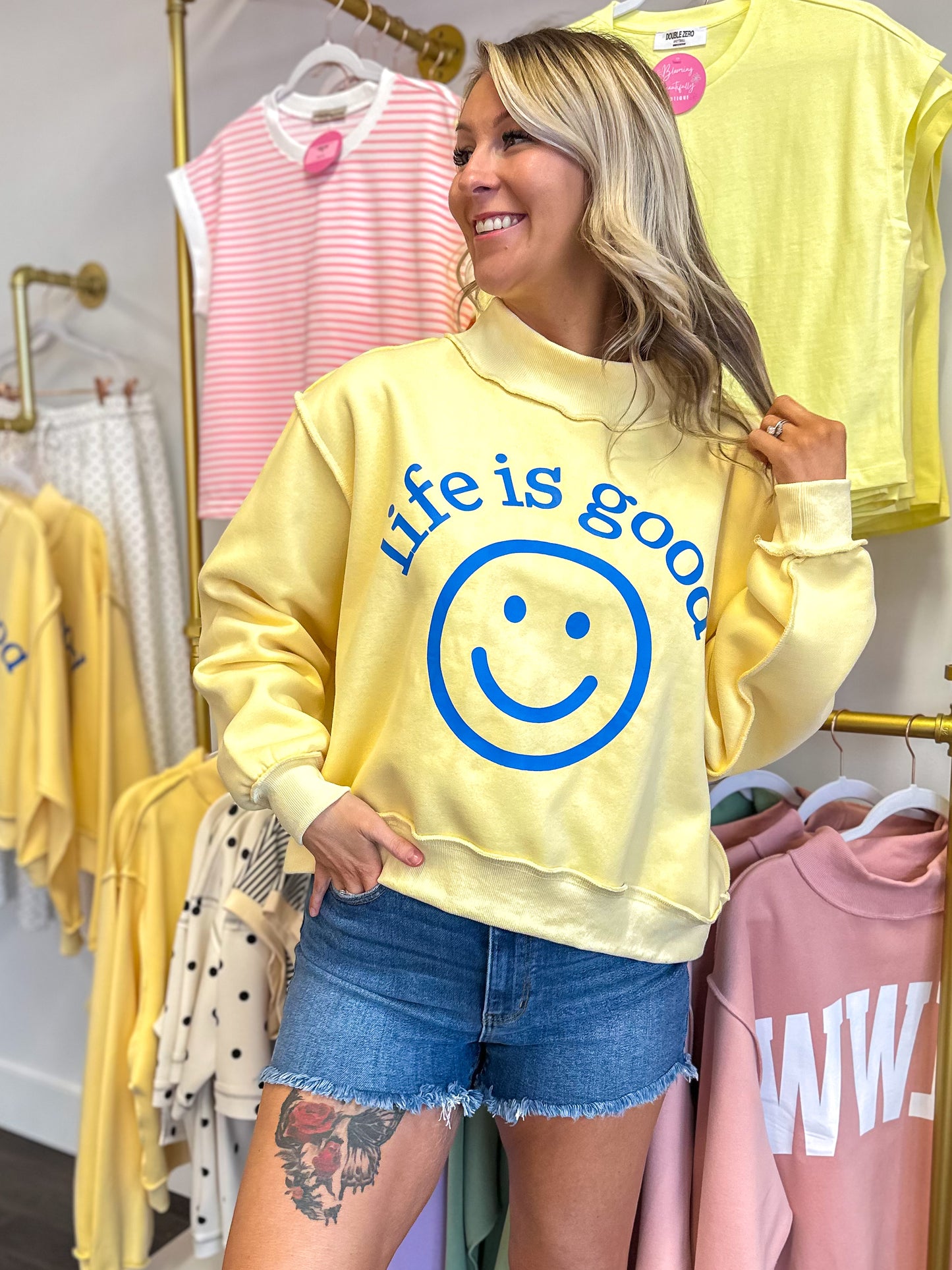 Life Is Good Reversible Mock Neck Crop Sweatshirt