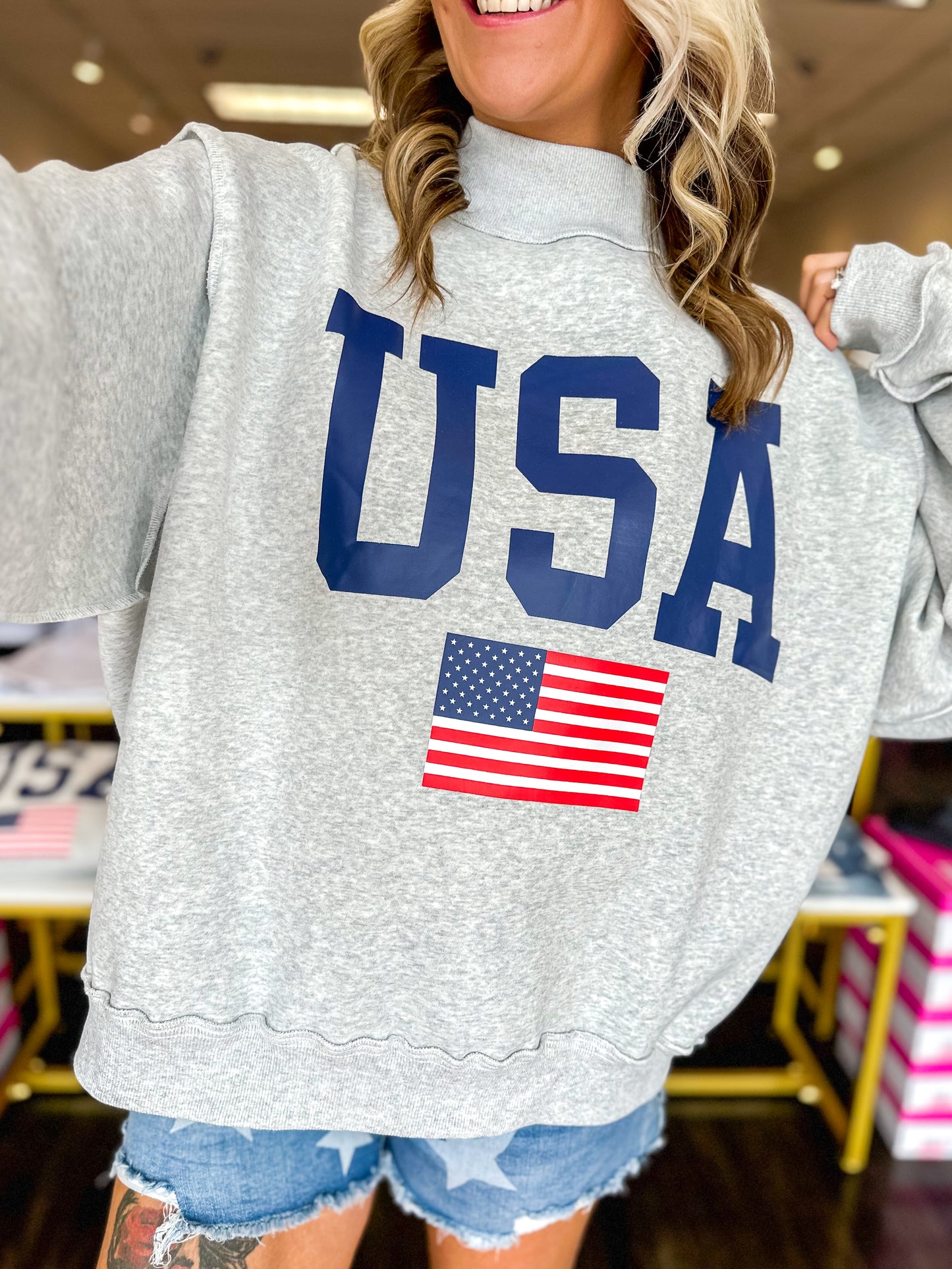Vintage USA / America Reversible Mock Neck Sweatshirt