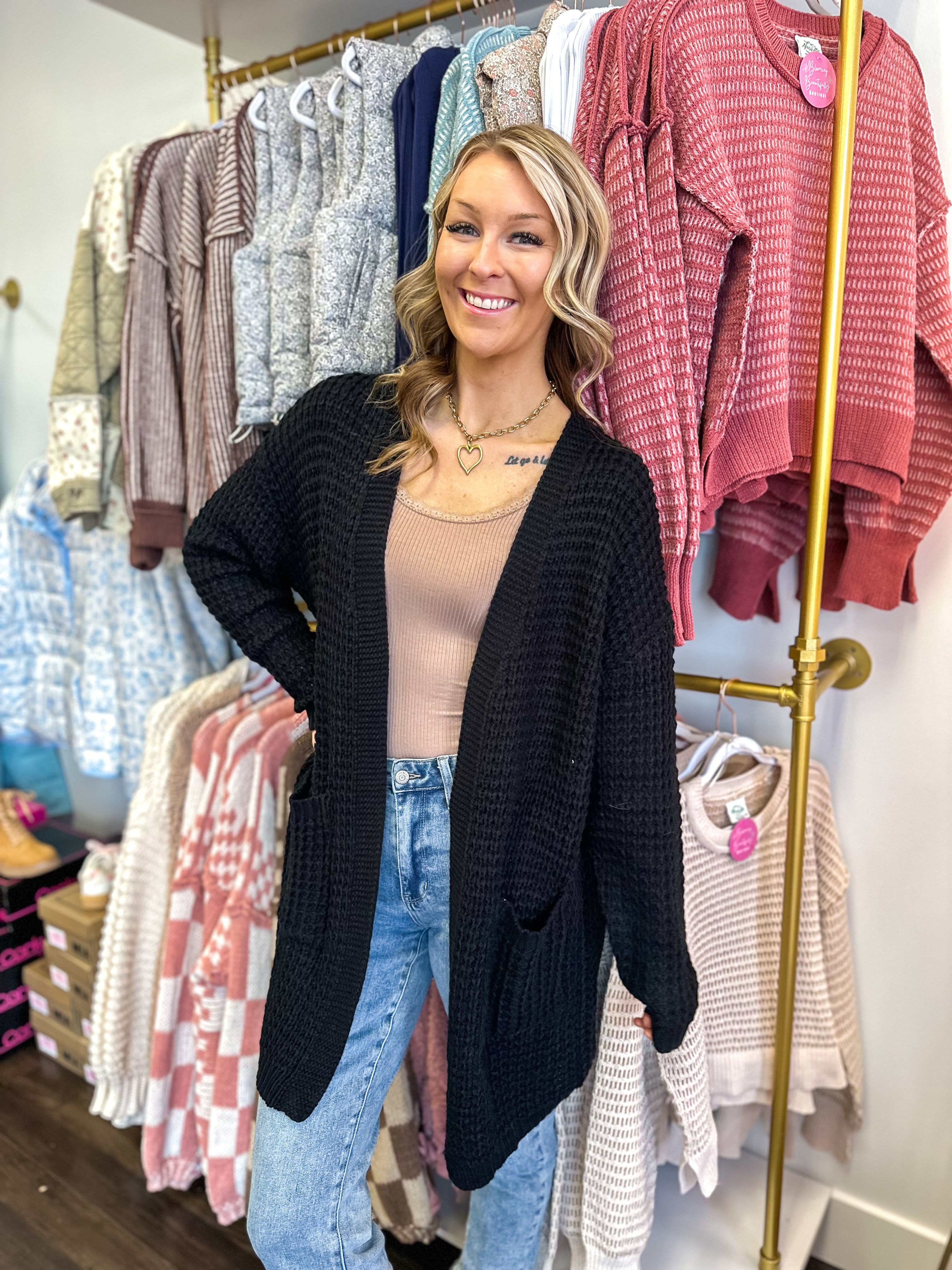 Chloe Chunky Waffle Knit Cardigan – Blooming Beautifully