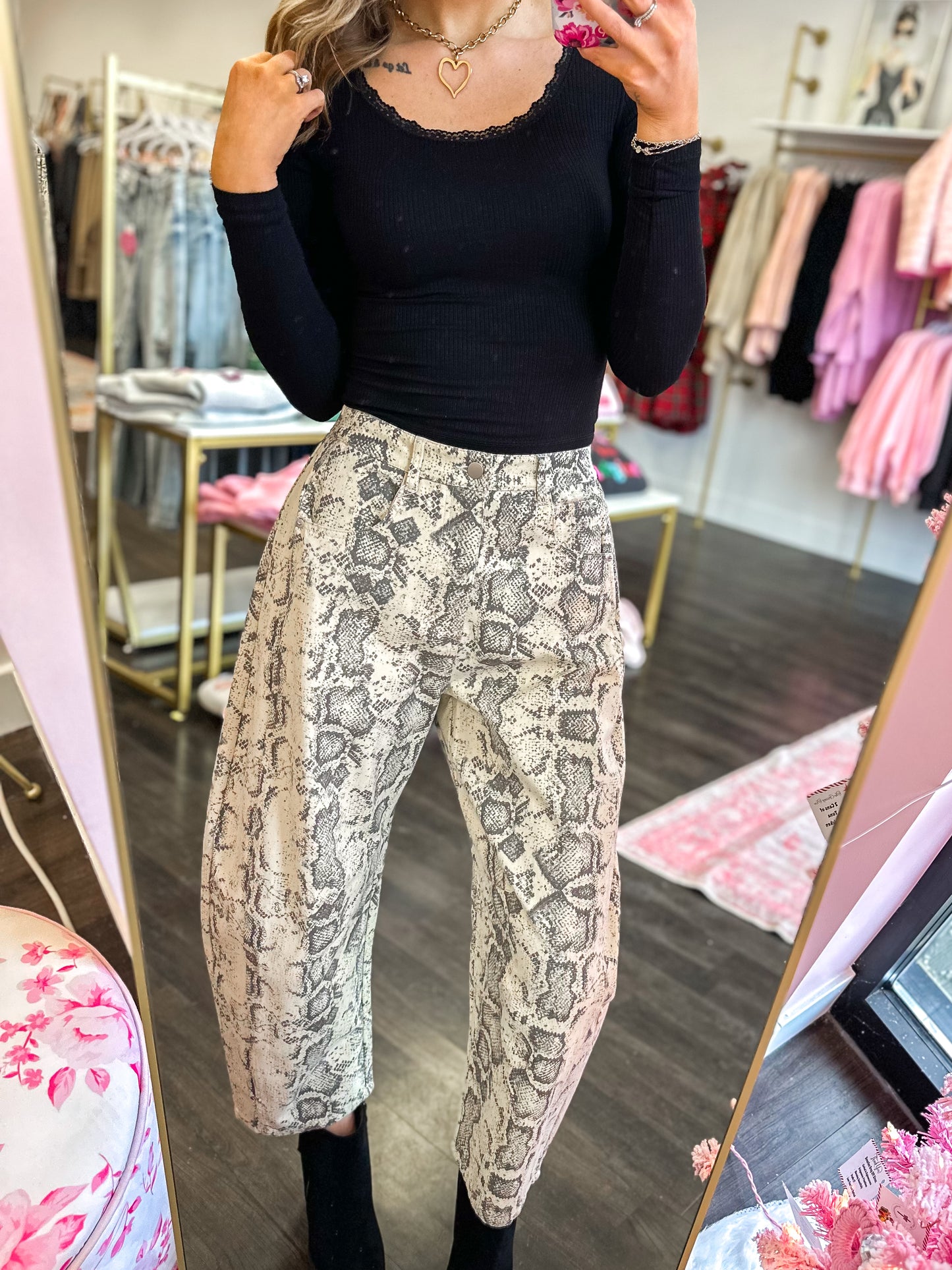 Sylvie Snake Print Barrel Jeans