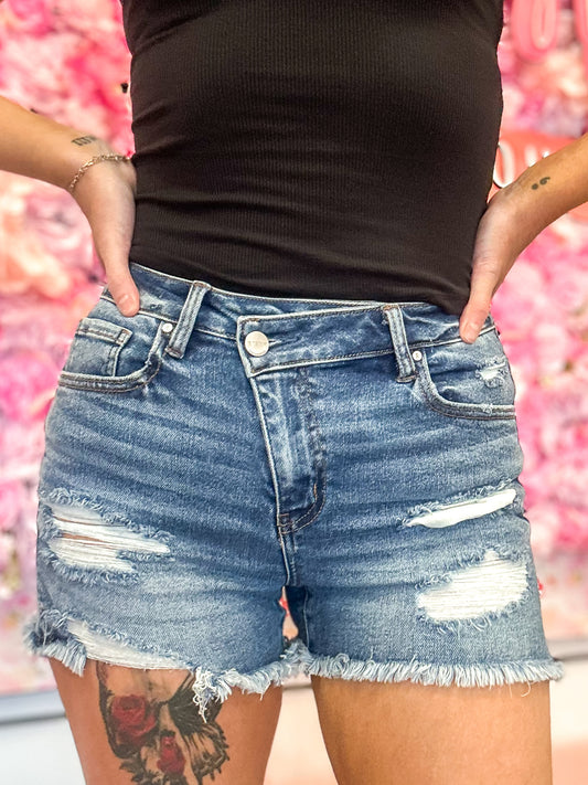 Callie Crossover High Rise Side Slit RISEN Shorts - Medium