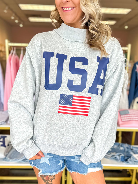Vintage USA / America Reversible Mock Neck Sweatshirt