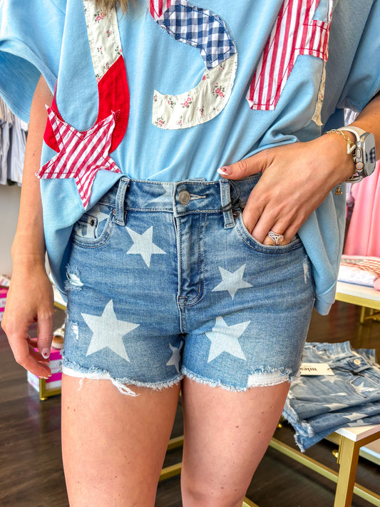 Star Spangled Distressed Shorts