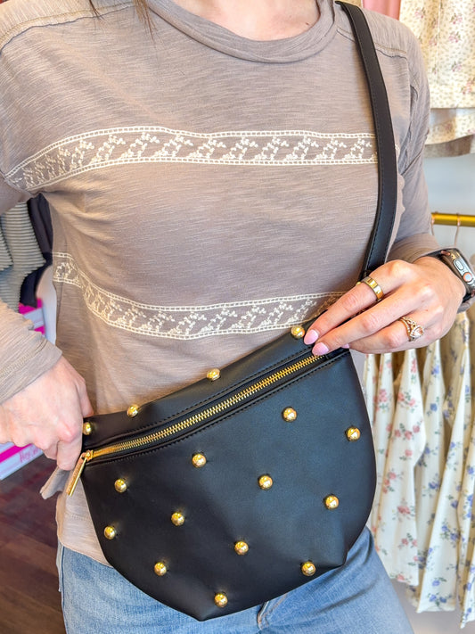 Chic Gold Studded Westlyn Bum Bag - Black