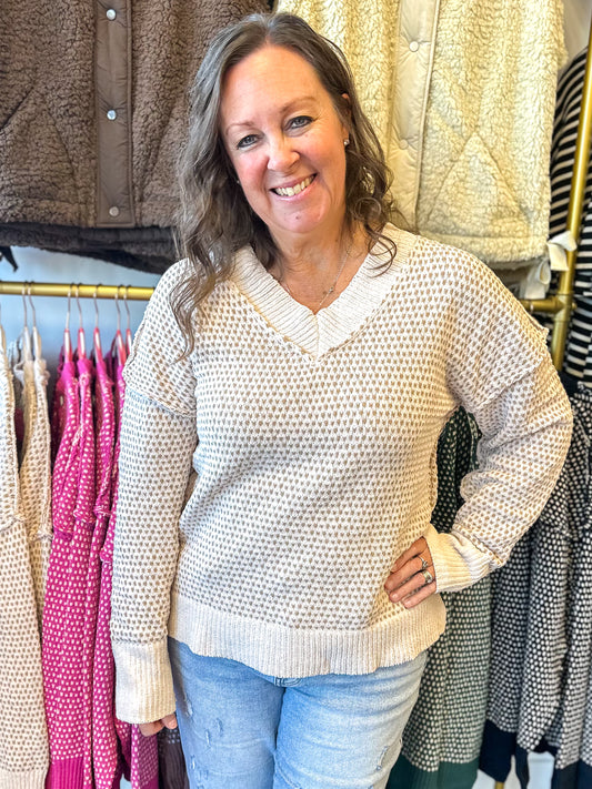 Callie Contrast Stitch Sweater - Cream