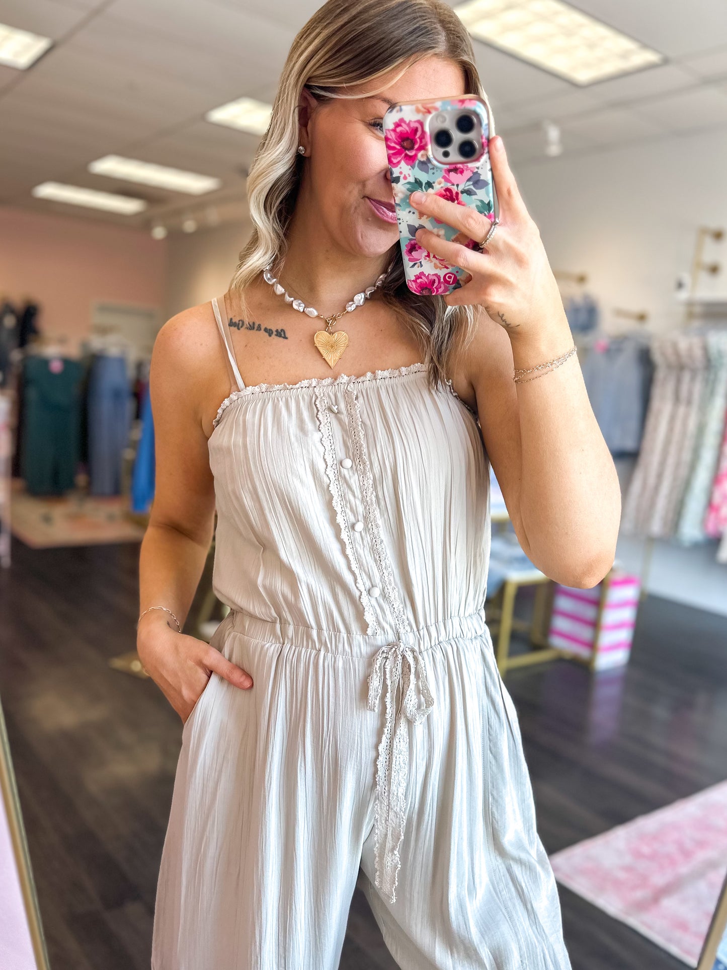 Lace Luxe Barrel Jumpsuit - Soft Beige