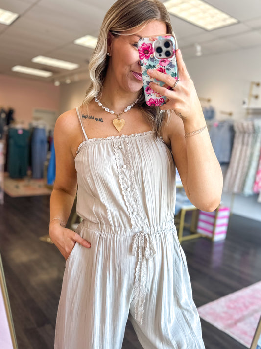 Lace Luxe Barrel Jumpsuit - Soft Beige
