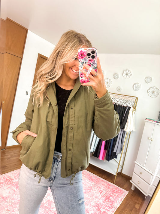 Shaye Solid Zip Up Hoodie Jacket - Olive