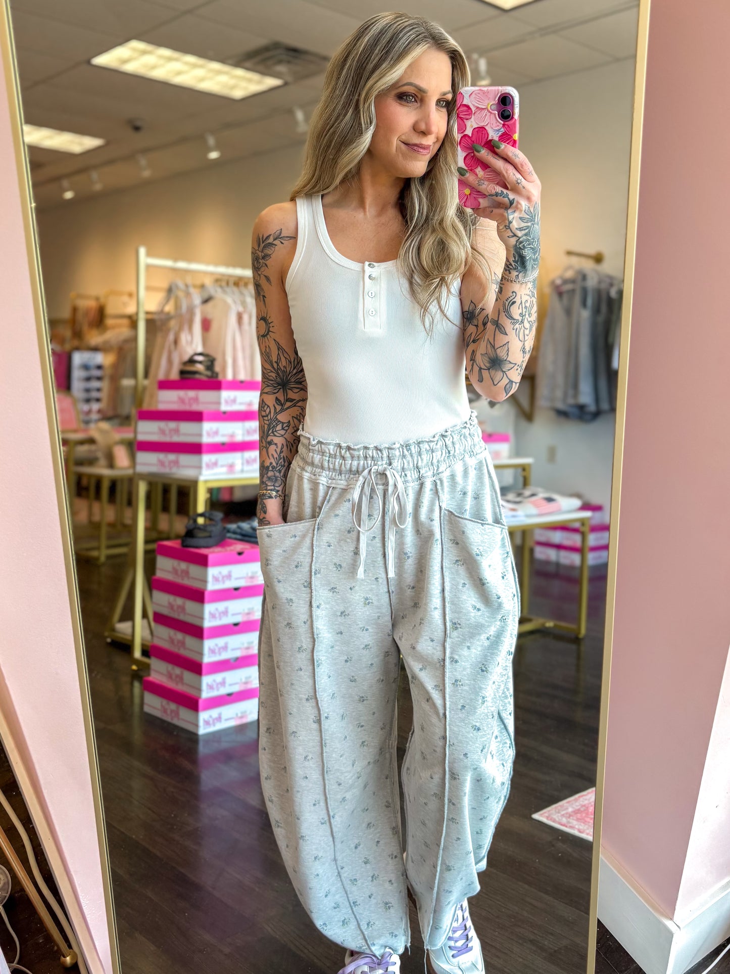 Wildflower Weekend Barrel Pants - Heather Grey