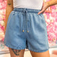 Wrenley Washed Chambray Shorts - Medium Wash
