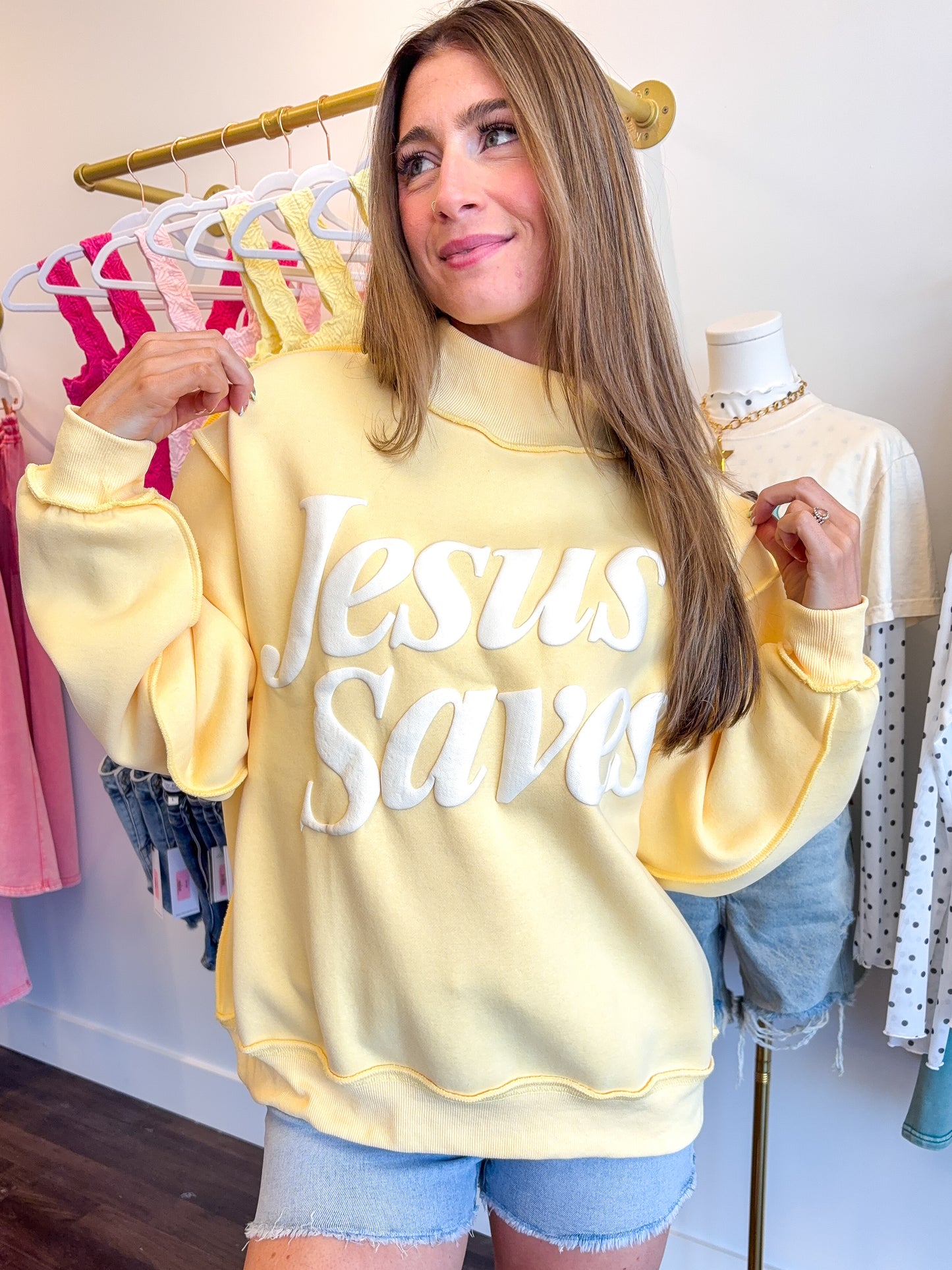 Jesus Saves Mock Neck Sweatshirt