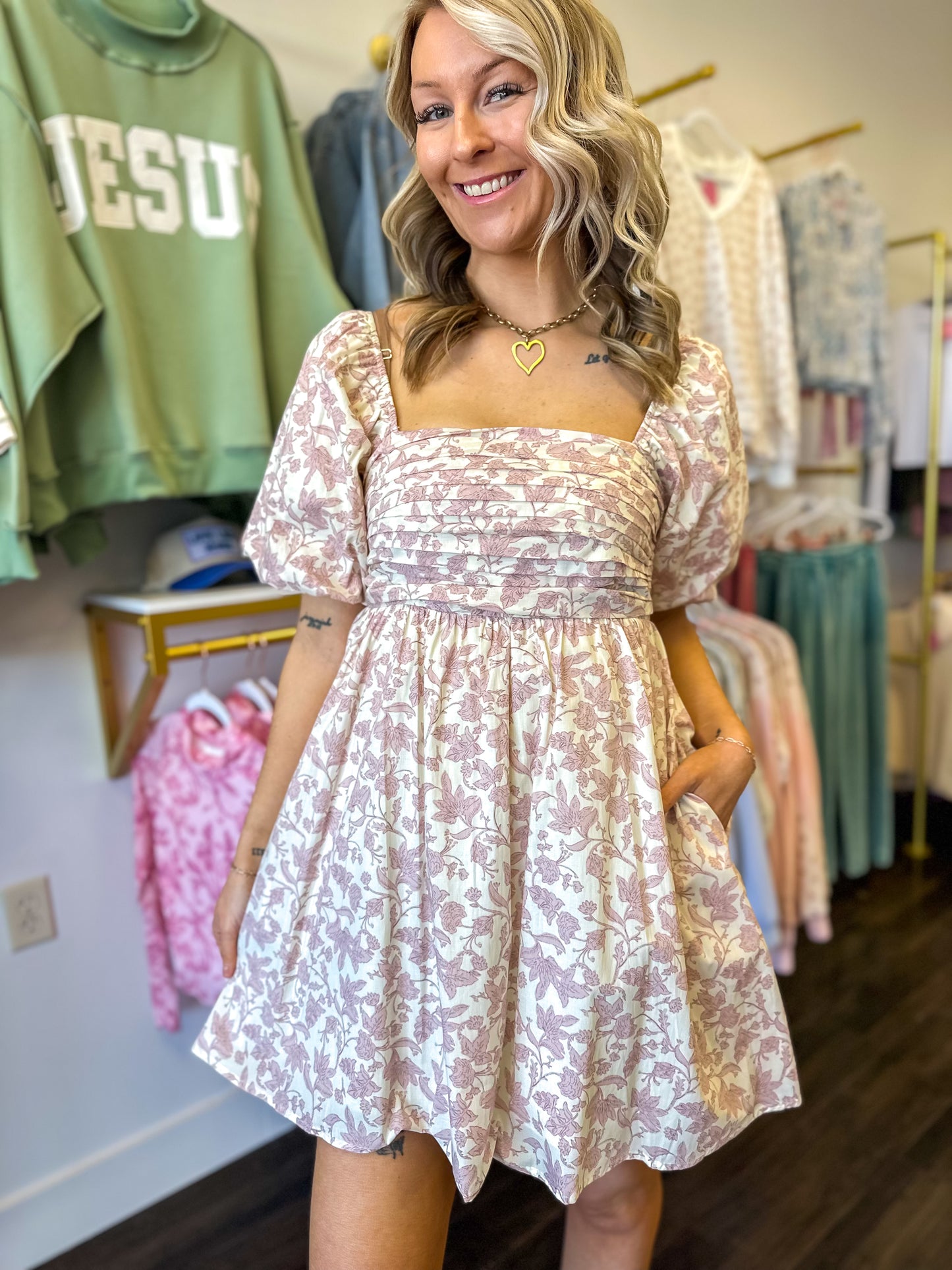 Paloma Pleated Bubble Sleeve Mini Dress