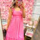 Raelynn Ruffle Detail Empire Waist Sleeveless Midi Dress - Pink