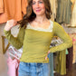 Rebecca Rib Knit Lace Top - Olive