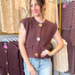 Beverly Button Knit Vest Top - Brown