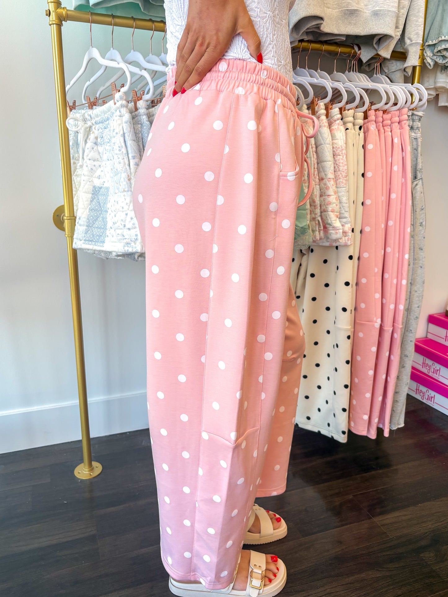 Dottie Scuba Barrel Lounge Pants - Light Pink/White