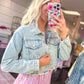 Rebel Ripped Cropped Denim Jacket - Light Wash