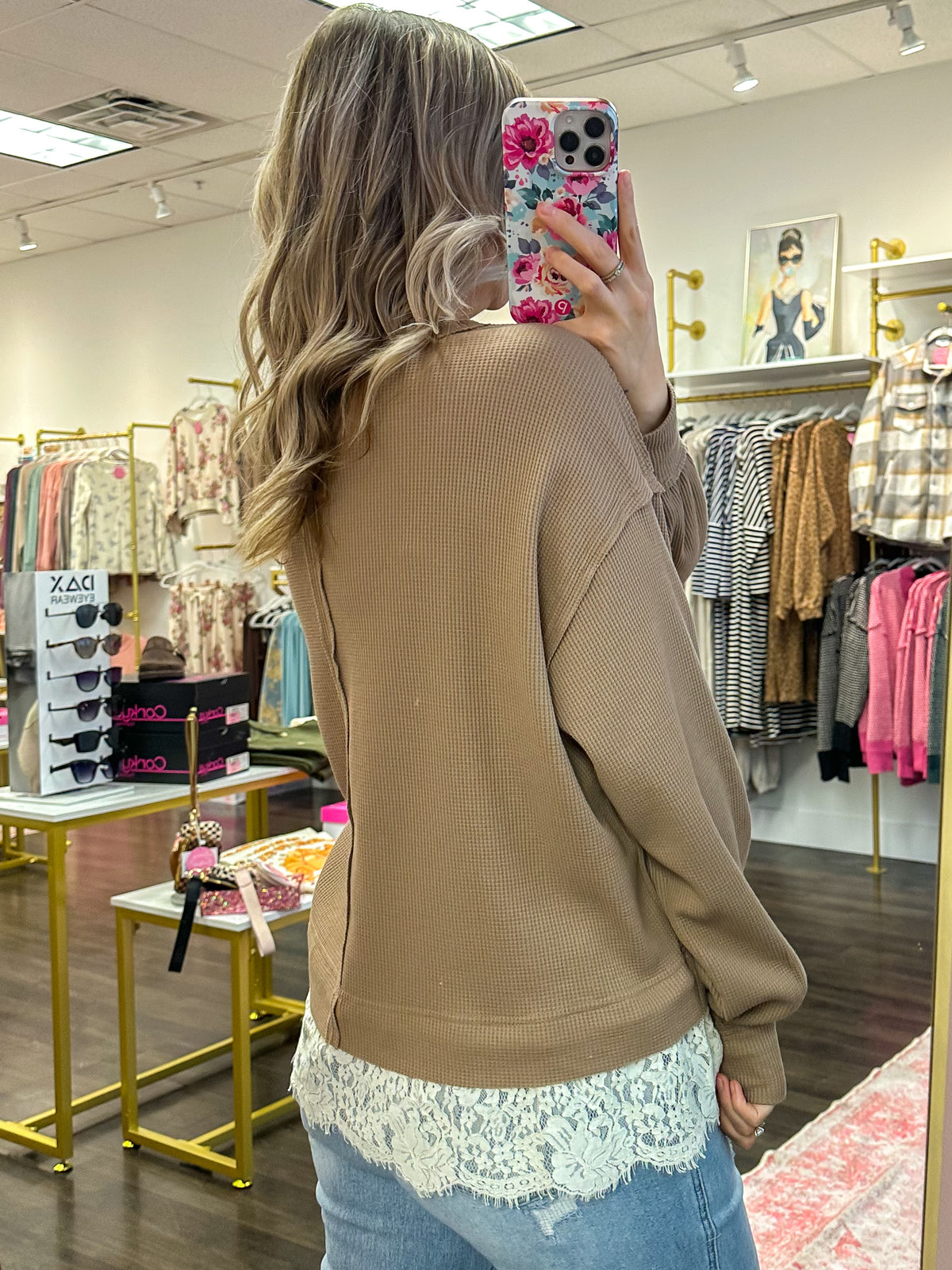 Lottie Lace Trim Thermal Top - Latte