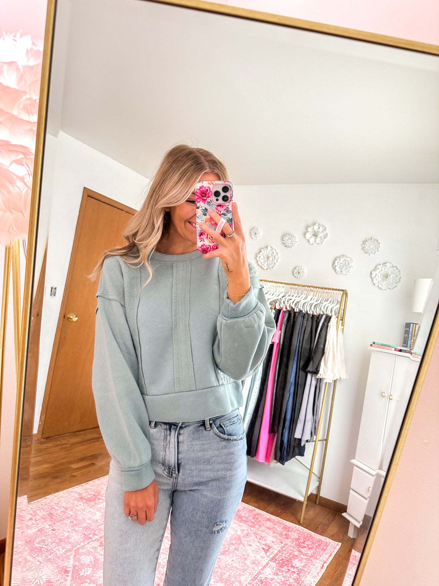 Charlie Cable Contrast Detail Oversized Knit Crop Top - Sage