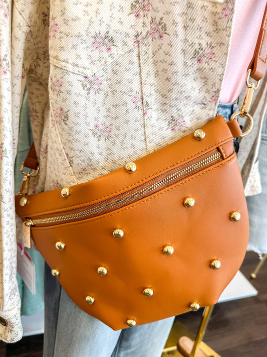 Chic Gold Studded Westlyn Bum Bag - Brown
