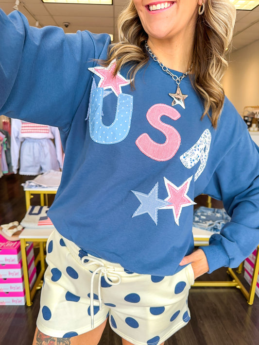 USA Patchwork Star Sweatshirt - Navy