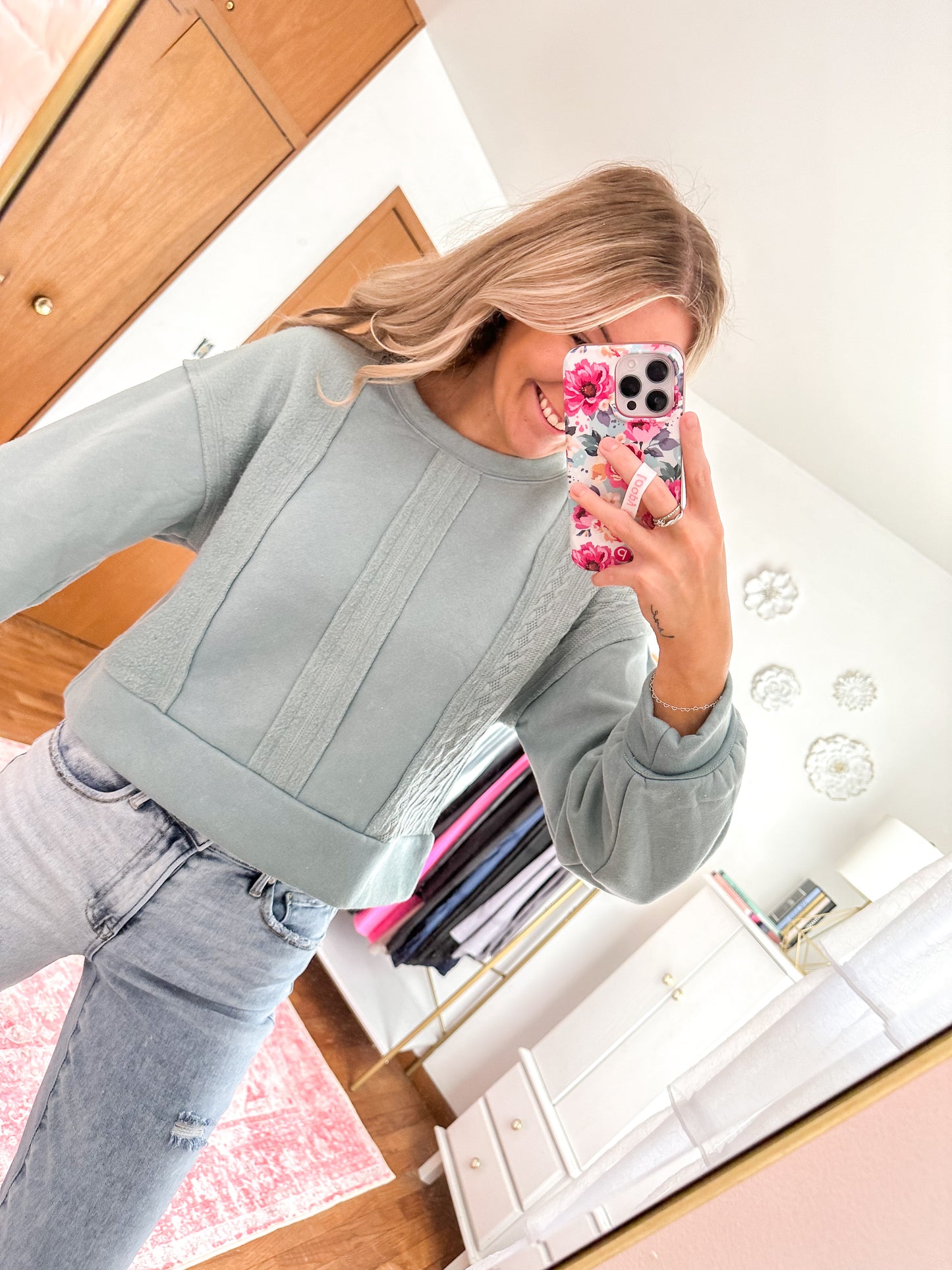 Charlie Cable Contrast Detail Oversized Knit Crop Top - Sage