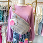 Sammie Sweater Crop Top With Waist Ribbon Tie - Pink Lavender