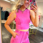On The Go Wide Leg Pant Set - Fuchsia