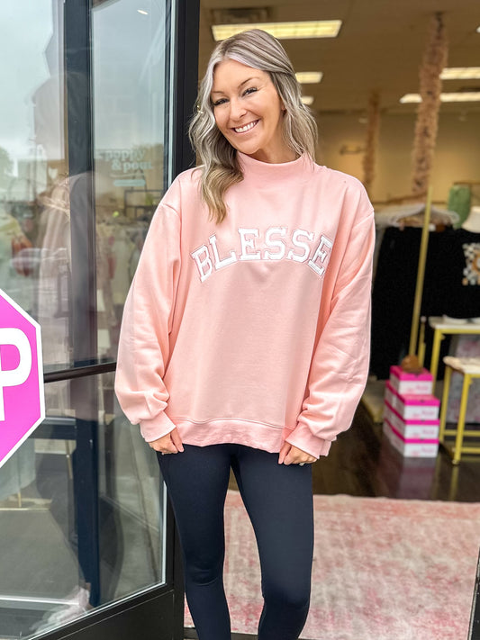 Blessed Embroidered Mockneck Sweatshirt