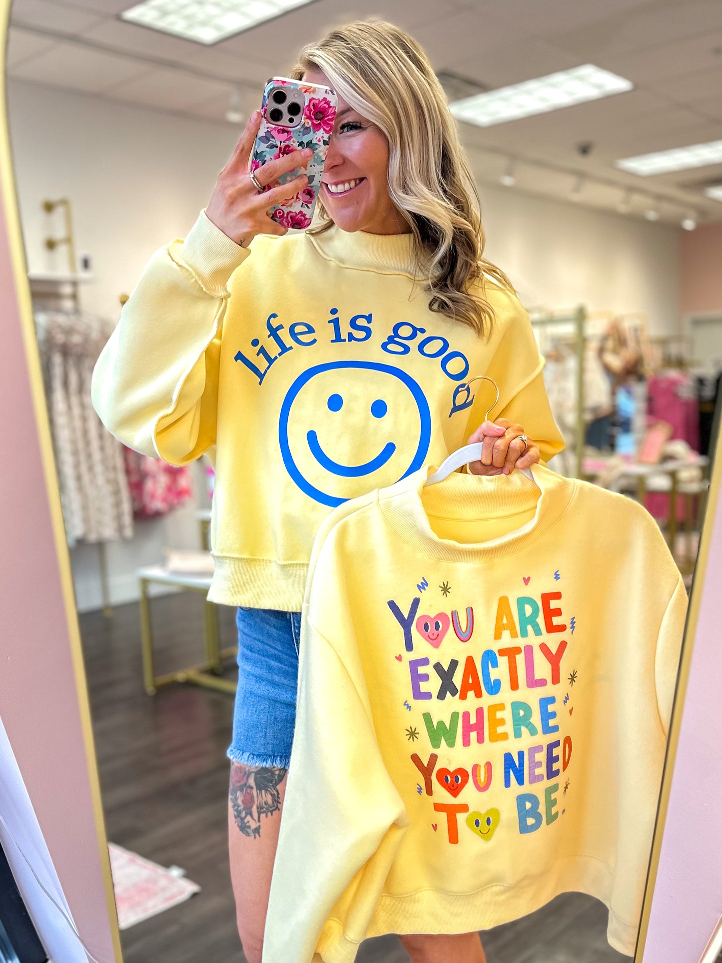 Life Is Good Reversible Mock Neck Crop Sweatshirt