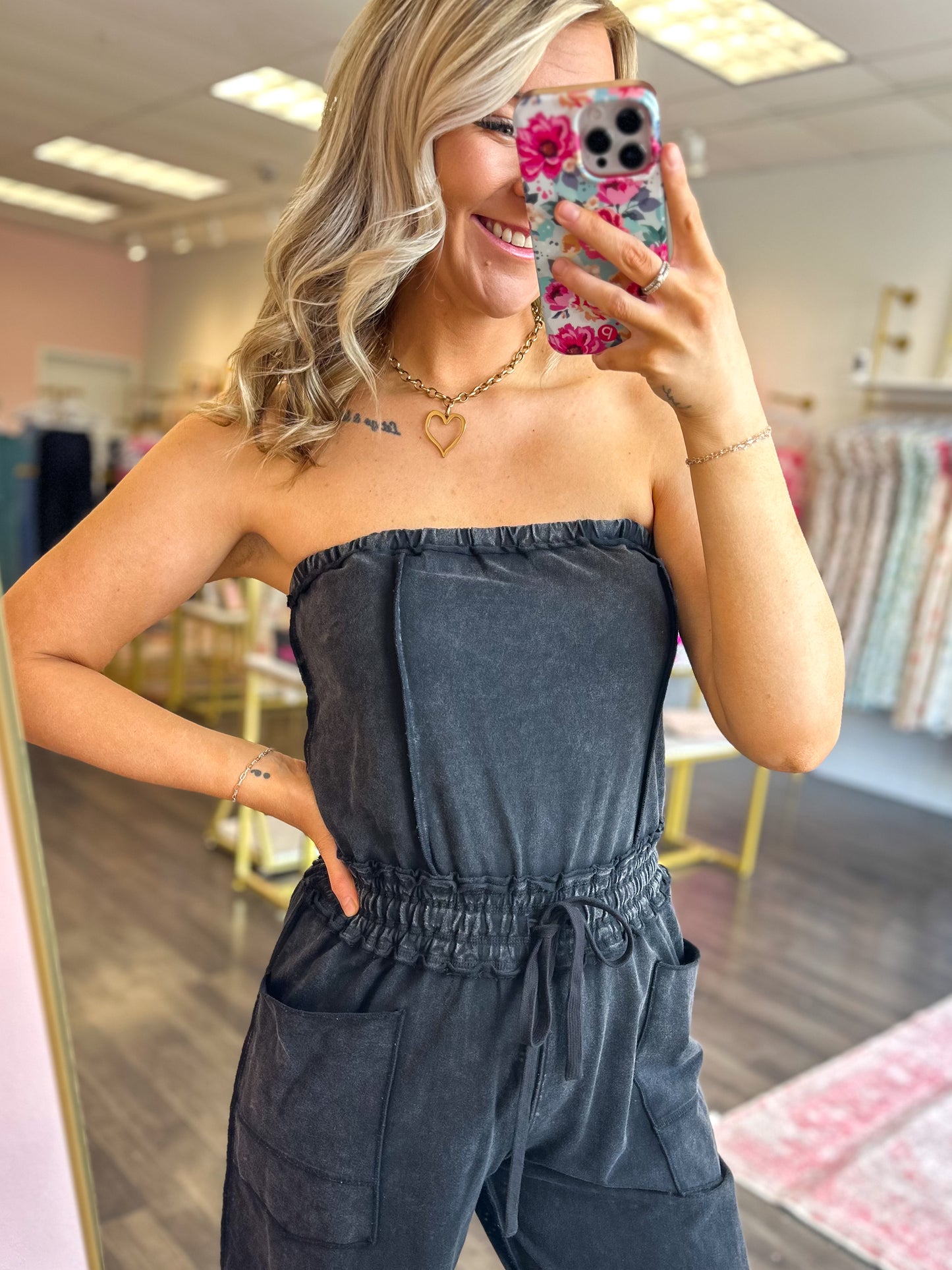 Sloane Strapless Jumpsuit - Ash Black