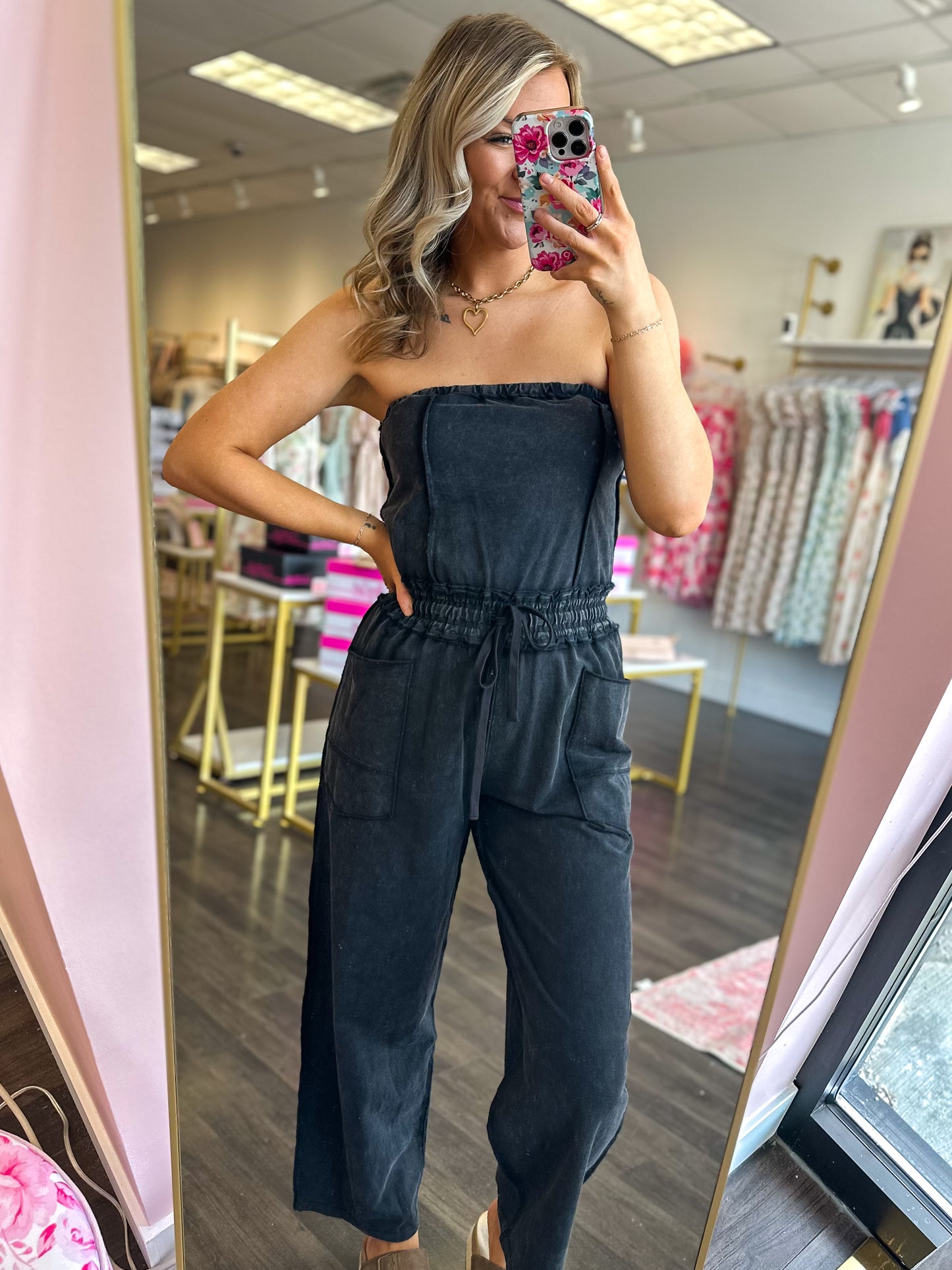 Sloane Strapless Jumpsuit - Ash Black