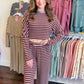 Slow Sundays Striped Pant Set - Wine/Natural