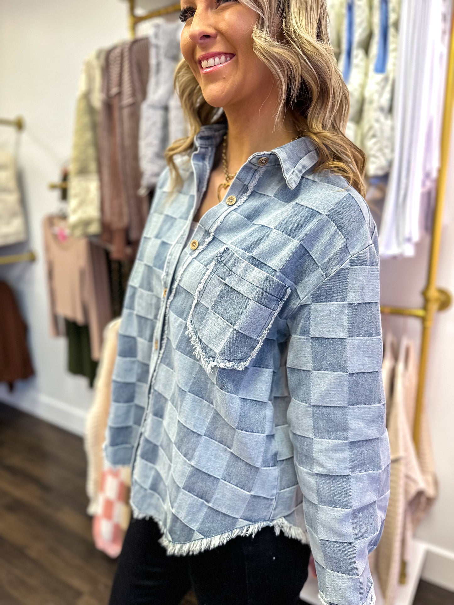 Checkered Chic Denim Shacket