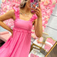 Raelynn Ruffle Detail Empire Waist Sleeveless Midi Dress - Pink
