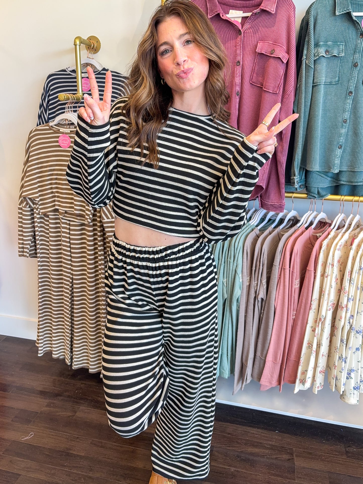 Slow Sundays Striped Pant Set - Black/Natural