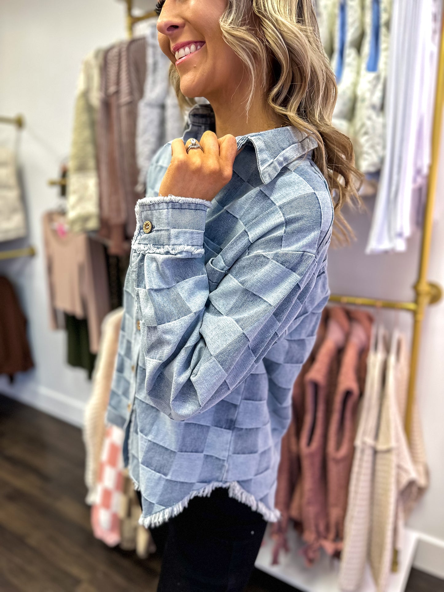Checkered Chic Denim Shacket