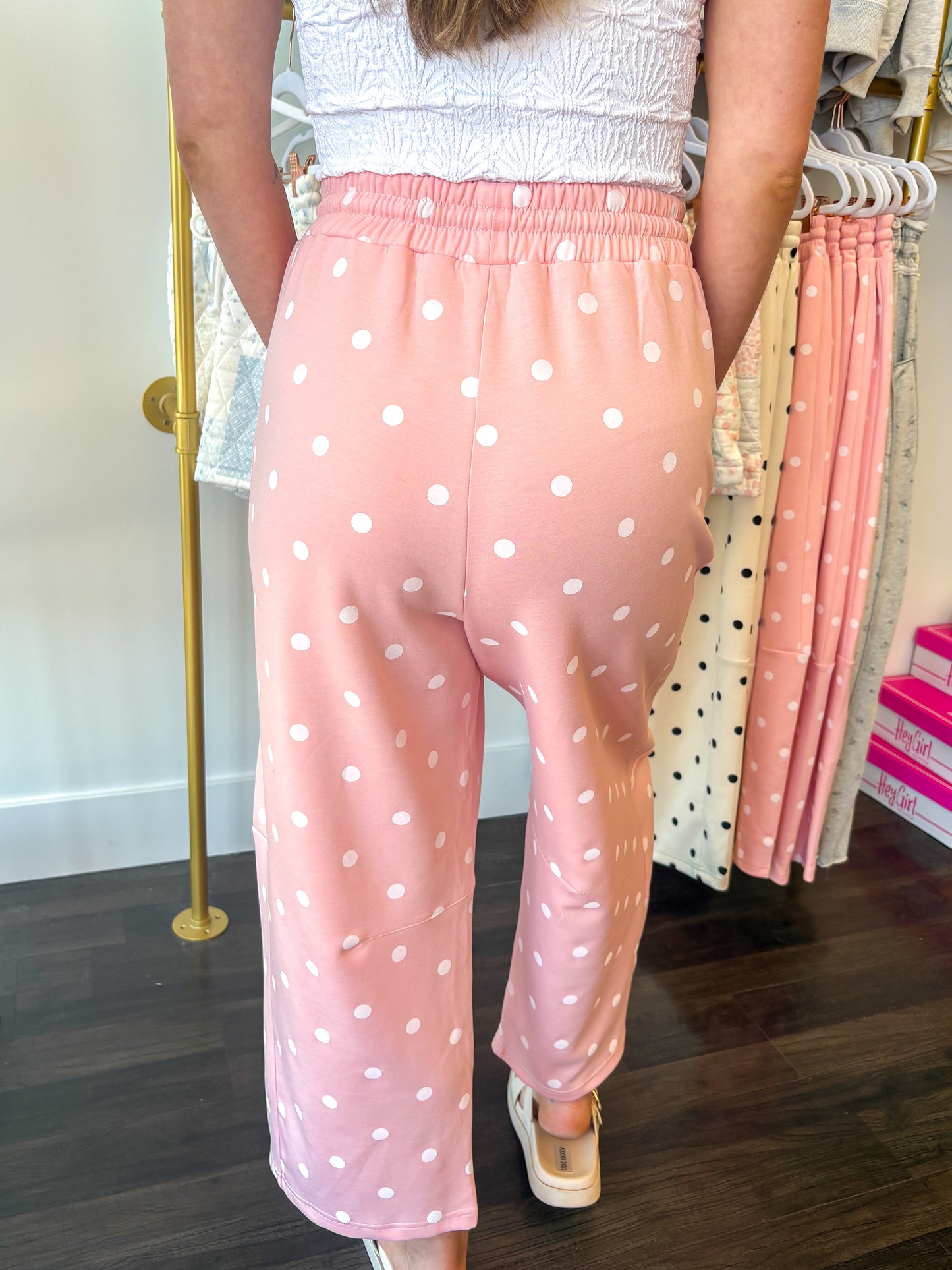 Dottie Scuba Barrel Lounge Pants - Light Pink/White