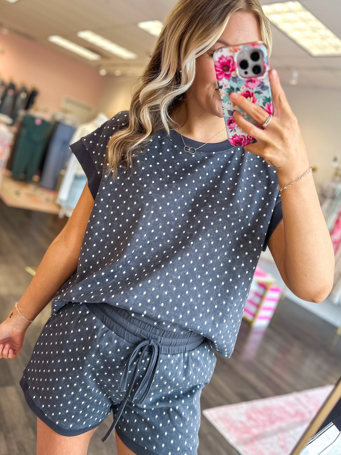 Sweet Spot Polka Dot Short Set - Blackish Charcoal