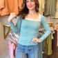 Rebecca Rib Knit Lace Top - Icy Blue