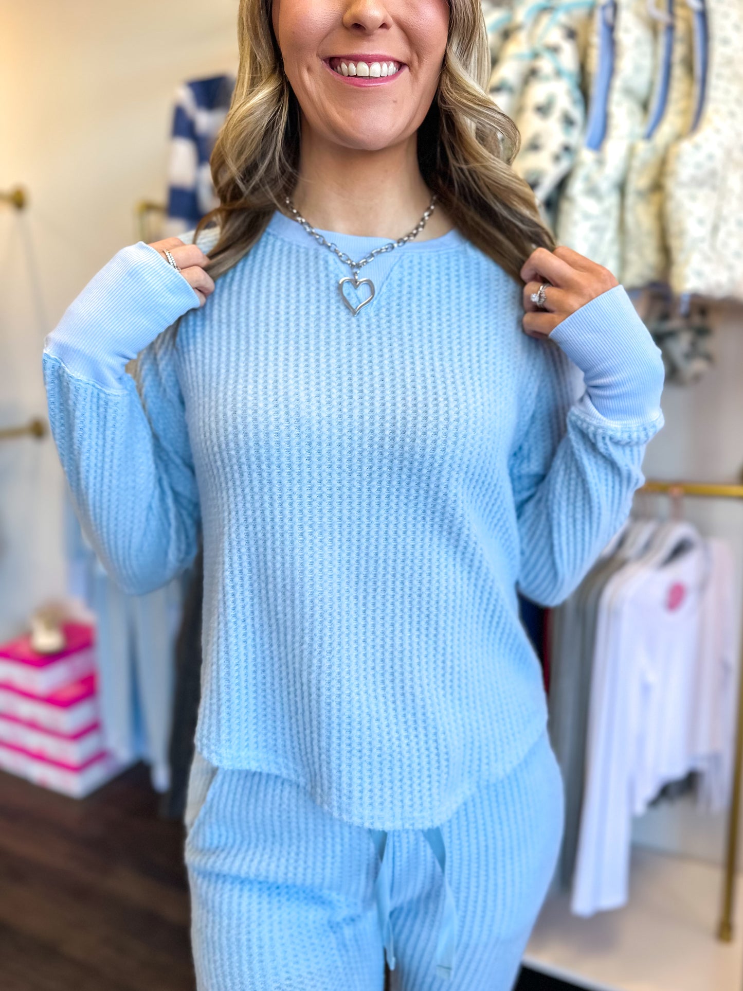Blue Skies Waffle Knit Lounge Set