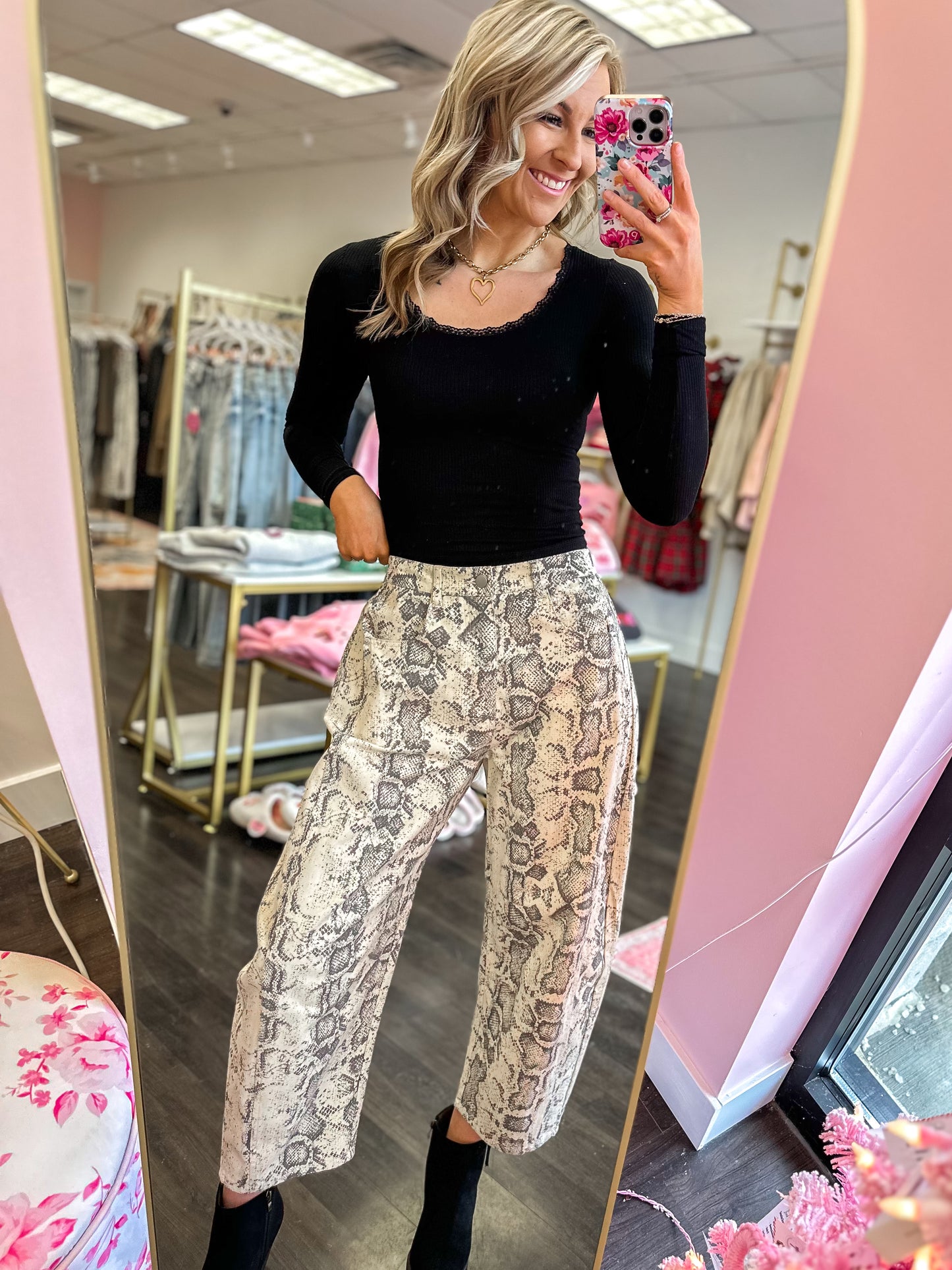 Sylvie Snake Print Barrel Jeans