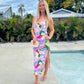 Tropical Tahiti Tie Dye Print Backless Dress - Multi 