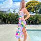 Tropical Tahiti Tie Dye Print Backless Dress - Multi 