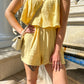 Walkin’ On Sunshine Gauze Square Neck Romper W/ Mini Ruffles In Sunlight