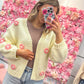 Camila Crochet Flower Knit Cardigan - Cream